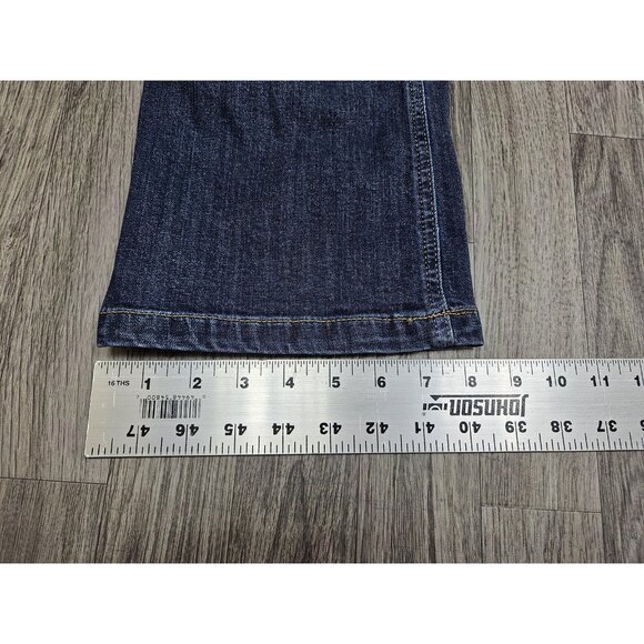 Express Jeans Womens 10 Blue Bell Crop High Rise Distressed Flare Denim Pants - Picture 10 of 10